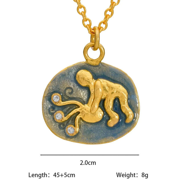 Vintage Zodiac Tarot Coin Necklace