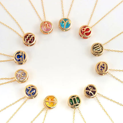 Retro Zodiac Crystal Necklace
