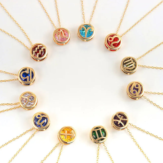 Retro Zodiac Crystal Necklace